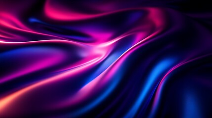 Obraz premium Flowing Metallic glass Waves in Neon Blue and Pink on Dark Background - Abstract Design Concept