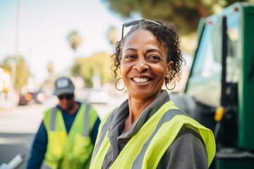 Naklejka premium Portrait of a smiling middle aged female sanitation workers