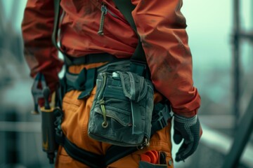 Close up of a maintenance worker with a bag and tool kit