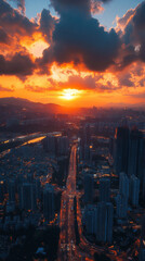 Obraz premium AI-generated vertical image of a city landscape, suitable for mobile phone