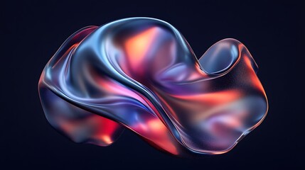 Flowing Metallic glass Waves in Neon Blue and Pink on Dark Background - Abstract Design Concept