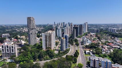 Fototapeta premium Curitiba Skyline At Curitiba In Parana Brazil. Highrise Building Scenery. Downtown City. Cityscape Background. Curitiba Skyline At Curitiba In Parana Brazil. Touristic Neighborhood. Parana Brazil. 
