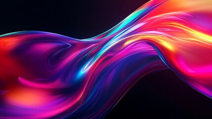 Fototapeta premium Flowing Metallic glass Waves in Neon Blue and Pink on Dark Background - Abstract Design Concept
