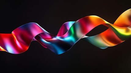 Obraz premium Flowing Metallic glass Waves in Neon Blue and Pink on Dark Background - Abstract Design Concept