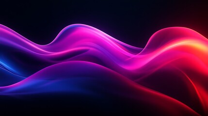 Flowing Metallic glass Waves in Neon Blue and Pink on Dark Background - Abstract Design Concept