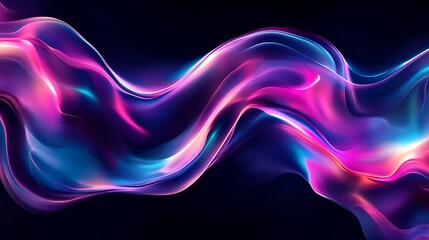 Flowing Metallic glass Waves in Neon Blue and Pink on Dark Background - Abstract Design Concept