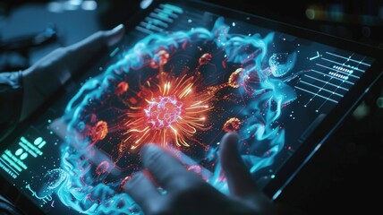 Digital visualization of virus structure on tablet for medical research and technology