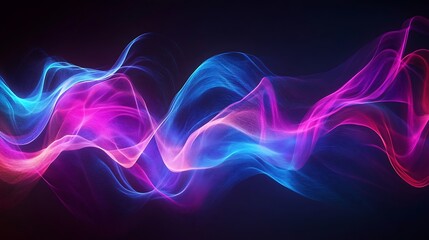 Obraz premium Flowing Metallic glass Waves in Neon Blue and Pink on Dark Background - Abstract Design Concept