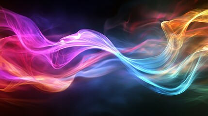 Fototapeta premium Flowing Metallic glass Waves in Neon Blue and Pink on Dark Background - Abstract Design Concept