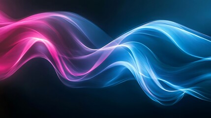 Fototapeta premium Flowing Metallic glass Waves in Neon Blue and Pink on Dark Background - Abstract Design Concept