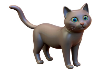 Obraz premium Charming 3D animated gray cat with expressive blue eyes, perfect for educational content, animated children’s shows, and digital pet apps.