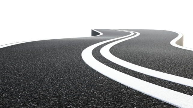 Curved Road with Double Lines on Transparent Background