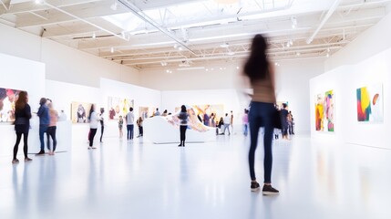 Obraz premium Abstract Art Exhibition in Modern White Gallery Space with Natural Lighting. 