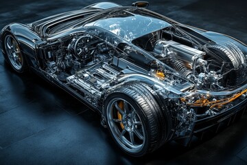 Fototapeta premium Detailed 3d rendering of a sports car s internal structure featuring mechanical components
