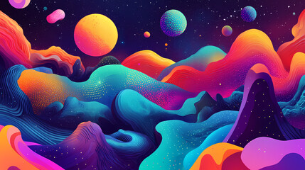 Psychedelic dreamscape with trippy shapes, colors, and patterns, generative ai. Dreamscape. Illustration