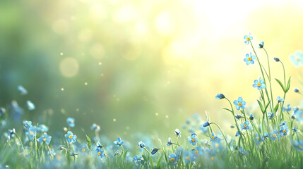 Obraz premium Delicate Blue Flowers in Sunny Meadow with Bokeh Background