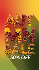 Obraz premium Vibrant autumn sale poster with leaf typography and 50% discount