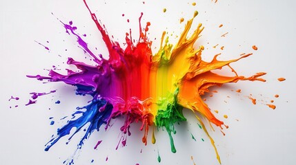 vibrant explosion of rainbow colors splattered across a clean white background, creating a dynamic and energetic visual experience full of excitement and creativity