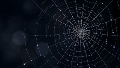 Fototapeta premium spiderweb with waterdrops, magic natural dark background isolated with white highlights, png