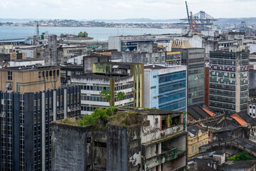 View from the top of old buildings located in the commercial district in the city of Salvador, Bahia.