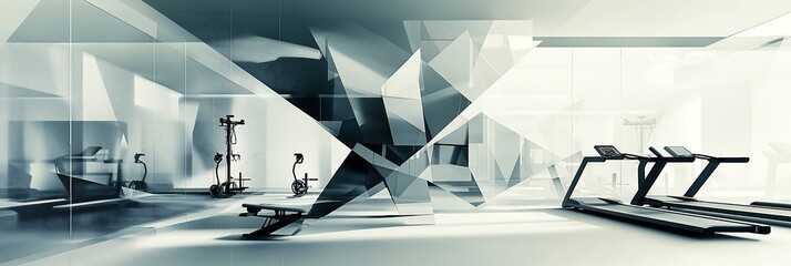 Modern gym, glass background, abstract banner