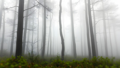 Obraz premium Mysterious foggy forest isolated with white highlights, png