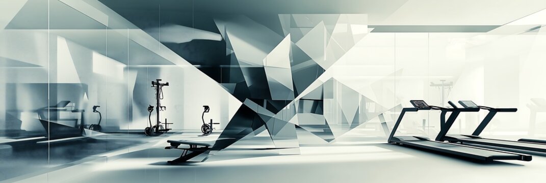 Modern gym, glass background, abstract banner