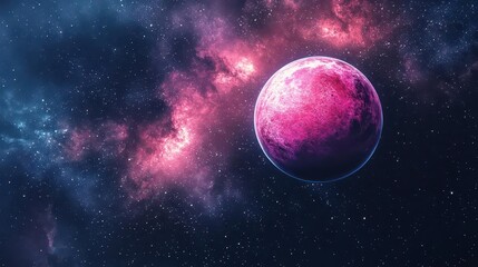 Obraz premium vivid pink planet floating in an ethereal void, surrounded by shimmering stars, a striking visual representation of imagination and the cosmos, isolated for dramatic effect