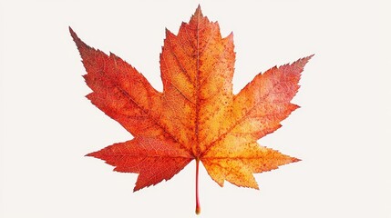 Fototapeta premium Bright red and orange maple leaf, autumn clipart design, close-up with intricate details, isolated on white, perfect for seasonal ads