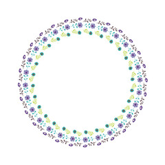 Round frame or wreath of floral elements. Vector illustration.