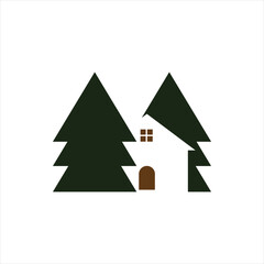 Obraz premium negative space Pines House Logo Featuring Trees and Cabin for Nature Retreat Branding
