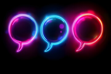 neon speech bubbles on dark background