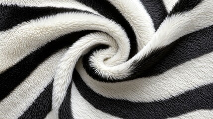 Naklejka premium Organic, flowing zebra print in sharp black and white, intricate stripes forming a hypnotic and natural pattern in a close-up, high-contrast view