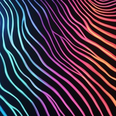 Multicolored zebra stripes in electric hues of neon pink, blue, and green, set against a pure black canvas, creating an energetic, abstract fashion design