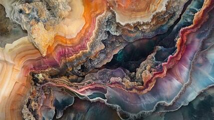 Naklejka premium Richly colored mineral formations in a cave, showcasing the complexity and beauty of earth's natural designs