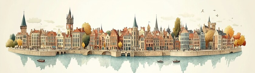 Obraz premium Explore the stunning architectural beauty of historic waterfront cities with vibrant colors and scenic views