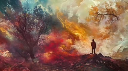 Fototapeta premium Generative ai reverie: exploring the mindscapes - a captivating photograph of a surreal dreamscape, embodying curiosity, fear, and wonder. Dreamscape. Illustration