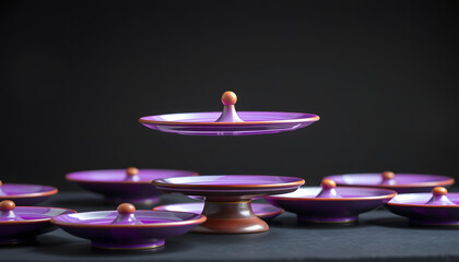 Obraz premium Fun with Spinning Plates .balancing a spinning plate. A collection of spinning purple plates isolated with white highlights, png