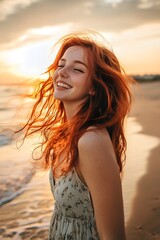 Fototapeta premium happiness joyful carefree leisure female woman red hair