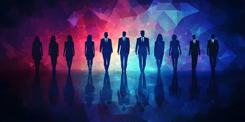 
Abstract digital business team concept with people silhouettes in blue and gray colors on a white background A group of businesspeople standing together, working as a collaborative team