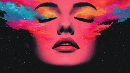 Fototapeta premium Portrait of a Woman with Colorful Digital Artwork