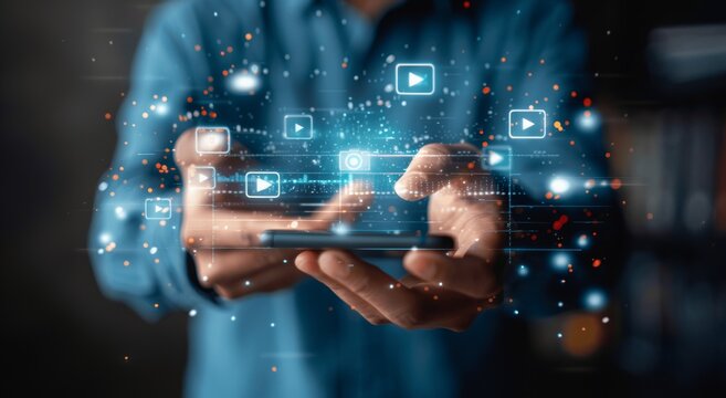 Online Video Watching and Movie Streaming on Smartphone, Webinar Learning, Video Tutorial, Workshop Class, Online Education