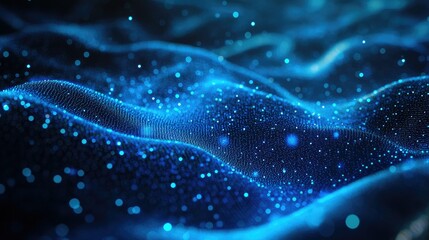A striking image of a close-up view of a blue chain with glowing particles, representing the innovative aspects of blockchain systems.
