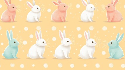 Obraz premium Colorful Rabbits with White Dots on a Yellow Background