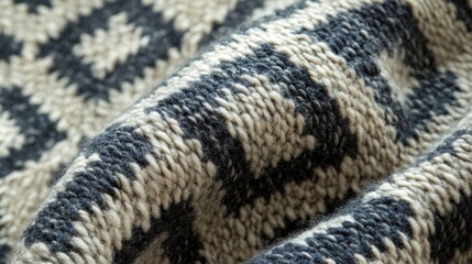 Obraz premium Close-up of a Soft, Woven, Grey and White Blanket