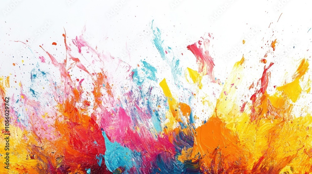 Aufkleber An explosion of colors as paint splashes through the air, creating a vibrant and dynamic scene against a pristine white background.