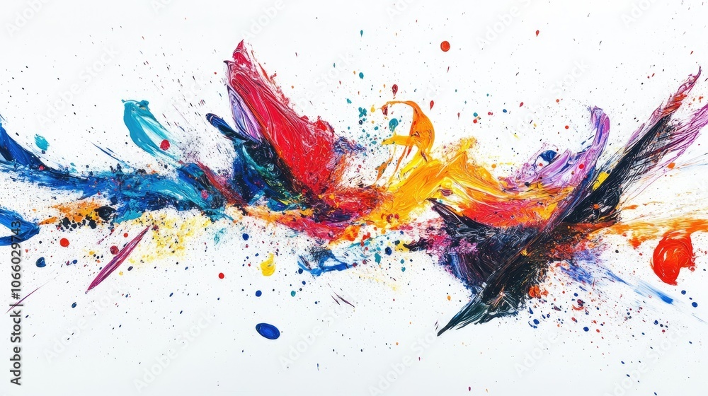 Aufkleber An explosion of colors as paint splashes through the air, creating a vibrant and dynamic scene against a pristine white background.