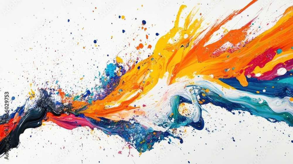 Aufkleber An explosion of colors as paint splashes through the air, creating a vibrant and dynamic scene against a pristine white background.