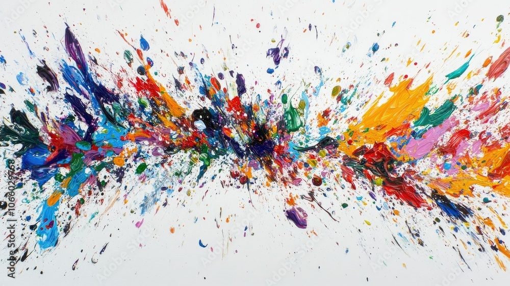 Aufkleber An explosion of colors as paint splashes through the air, creating a vibrant and dynamic scene against a pristine white background.