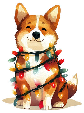 recommend clip art: PNG Cute dog wrapped in Christmas Lights illustration christmas lights.